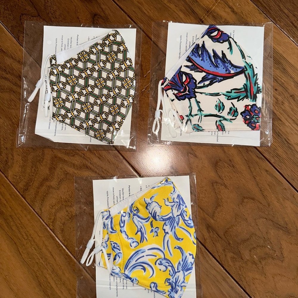 Tory Burch Patterned Face Masks - Green, Blue, Yellow